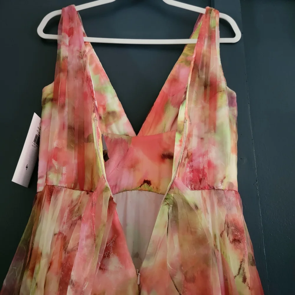 NWT Theia Faye Painterly Bow Organza Lightweight Chiffon Flowy A-line Gown 4‎ - Picture 12 of 15